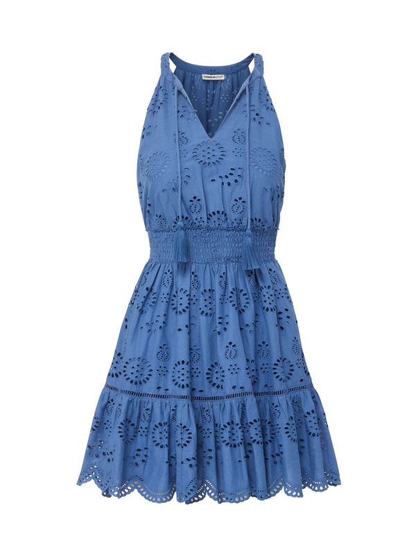 Emma Dress In Steel Blue San Andrés Eyelet