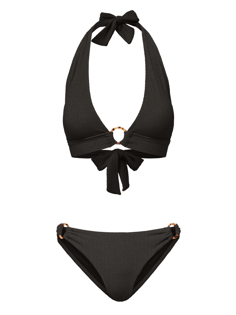 Erin Top + Ring Trim Bottom in Black Texture with Tort