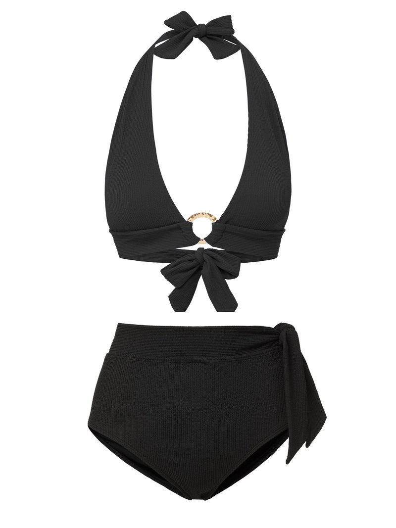 Erin Top + Side Tie High Waist Bottom In Black Texture
