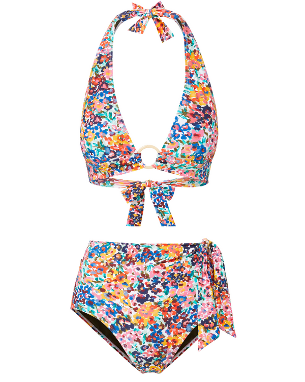 Erin Top + Side Tie High Waist Bottom In Painted Petals