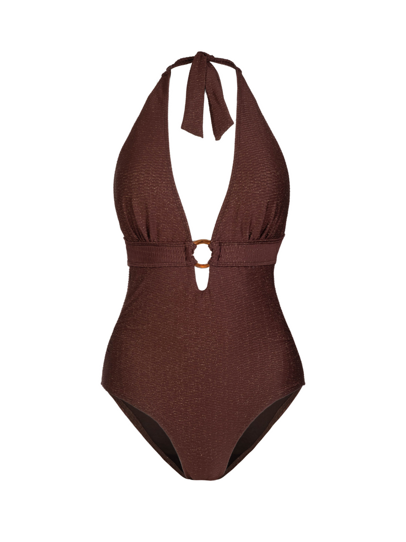 Gabrielle Halter One Piece In Cacao Metallic