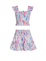 Girls Kayla Skirt Set In Hazy Ikat Seafoam