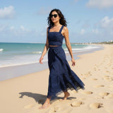 Ilyssa Top + Jenni Skirt Set In Navy Calypso Eyelet