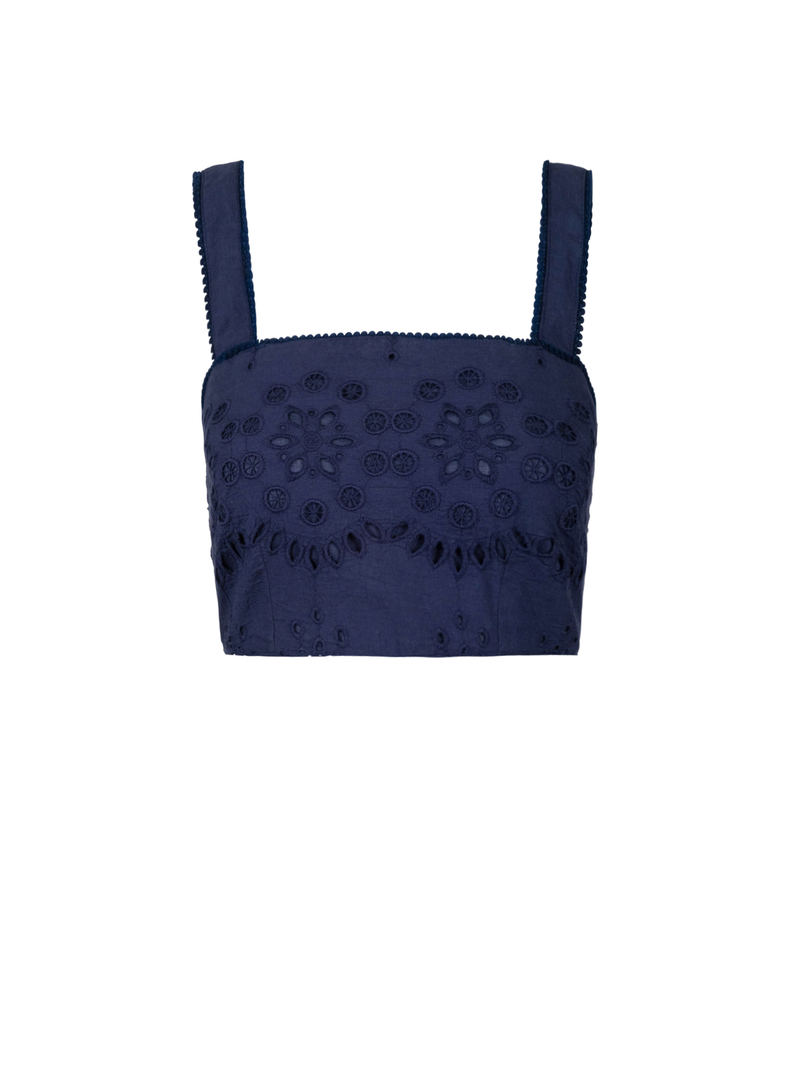 Ilyssa Crop Top In Navy Calypso Eyelet