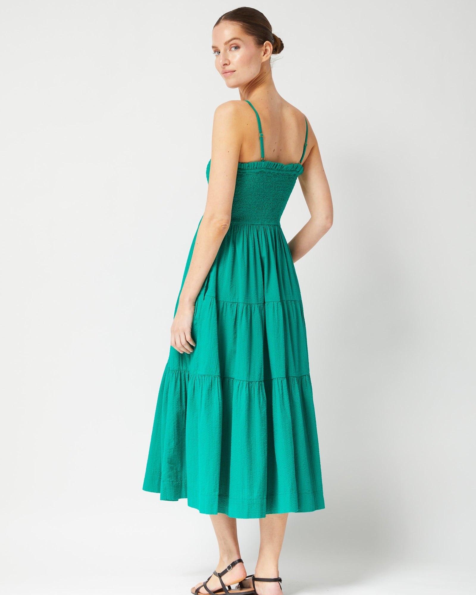 Kristen Dress in Emerald Cotton Seersucker