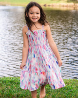 Girls Lila Dress In Hazy Ikat Seafoam