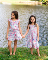 Girls Lila Dress In Hazy Ikat Seafoam