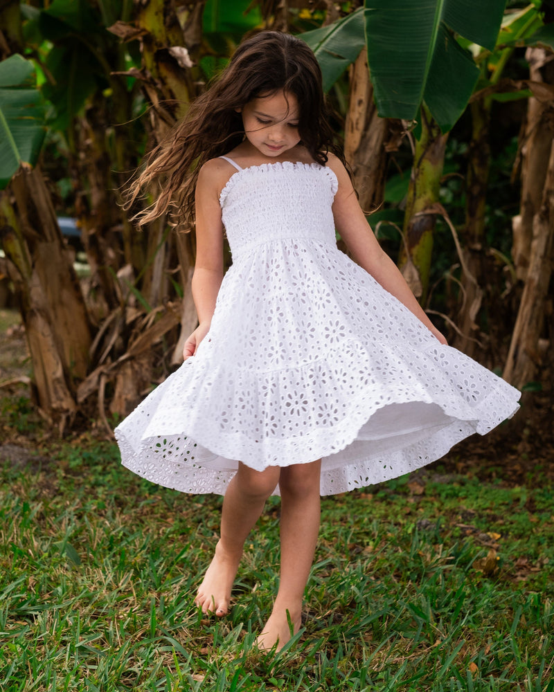 Girls Lila Dress In Fresh White Seaside Eyelet