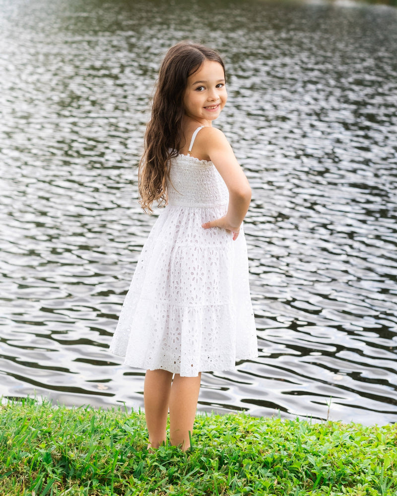 Girls Lila Dress In Fresh White Seaside Eyelet