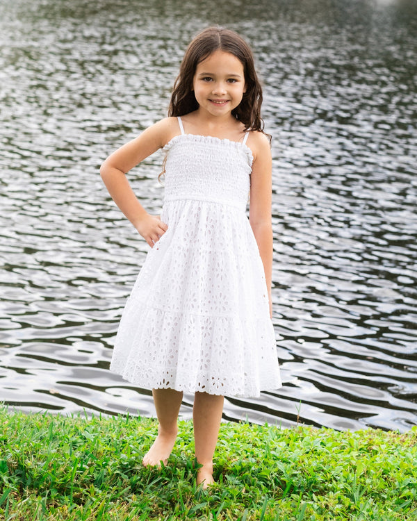 Girls Lila Dress In Fresh White Seaside Eyelet