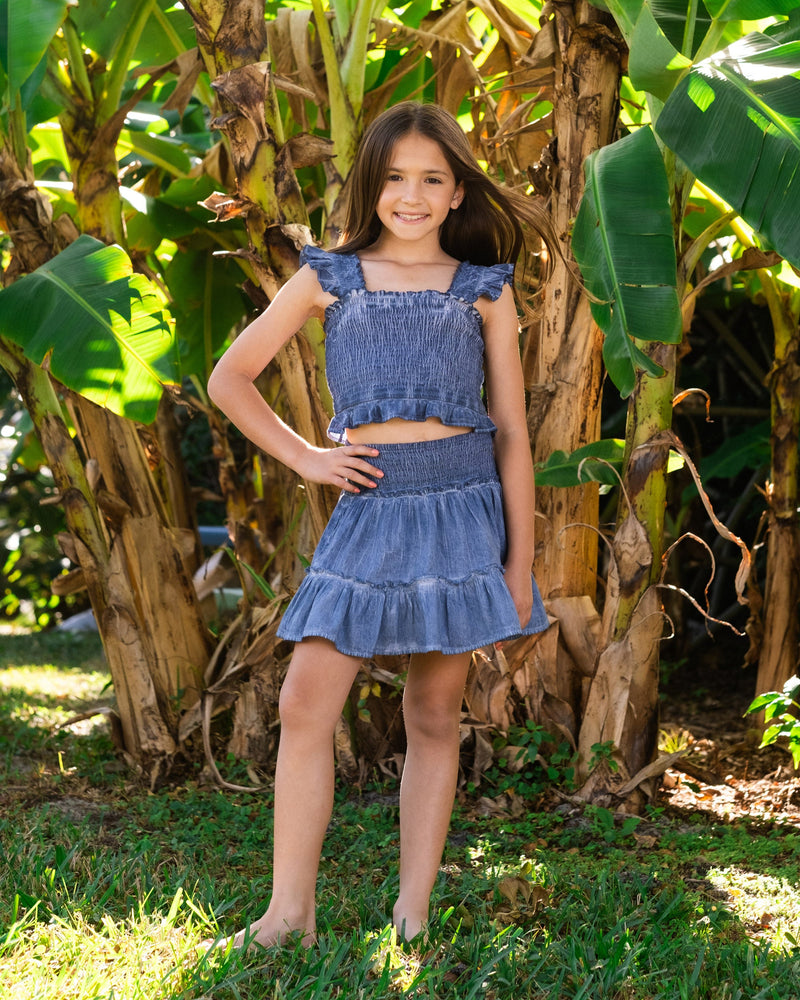 Girls Kayla Skirt Set In Stonewash