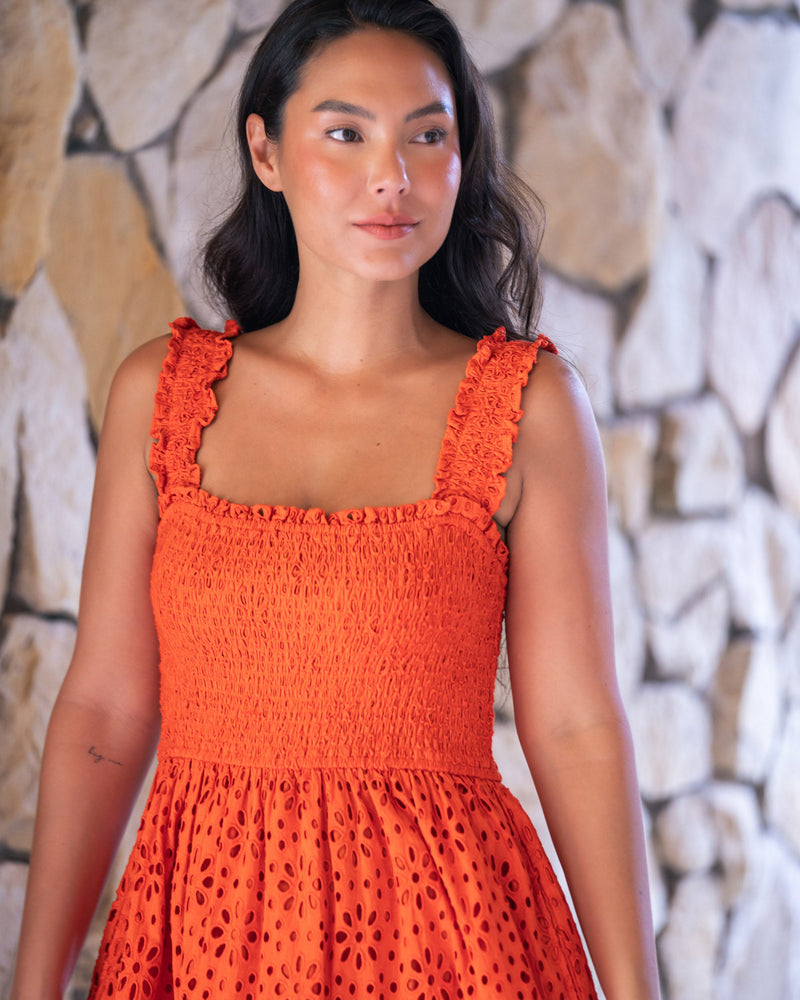 Kristen Dress In Flame Seaside Eyelet