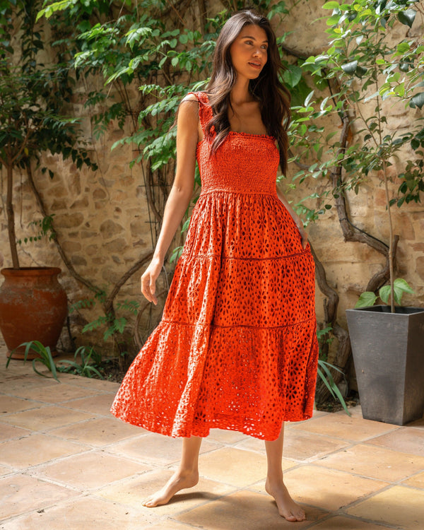 Kristen Dress In Flame Seaside Eyelet