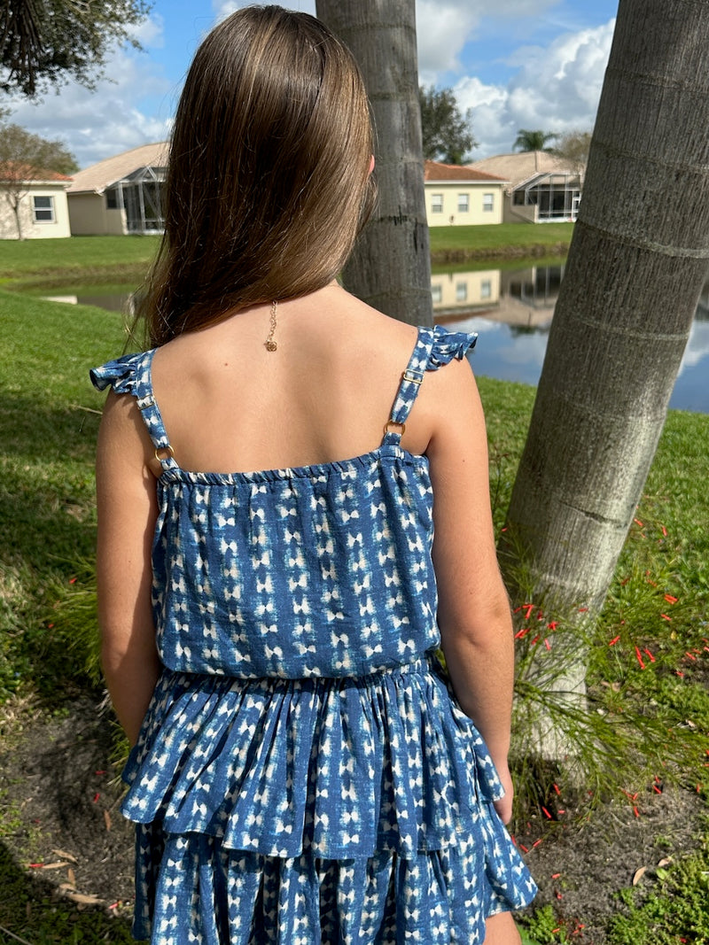 Girls Bryn Top & Skirt Set In Denim Tides