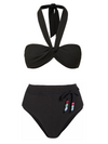 Loryn Swim Top + Belted Hi Waist Hi Leg Bottom Black Texture