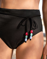 Belted Hi Waist Hi Leg Bottom In Black Texture