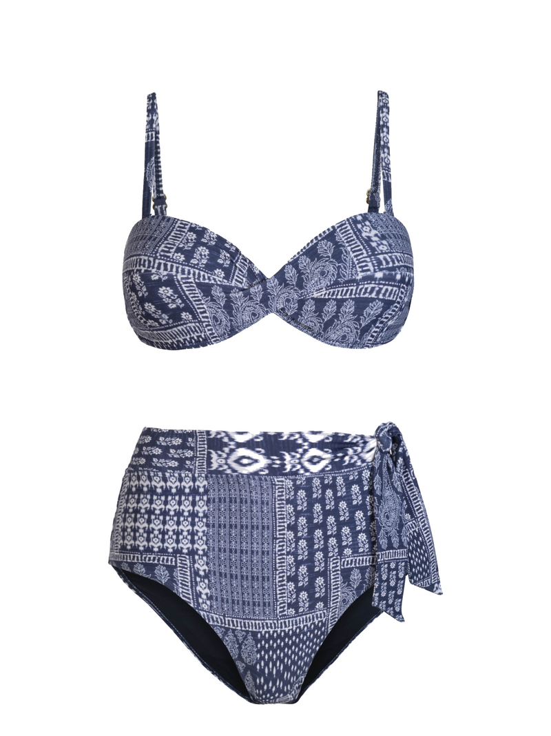 Loryn Top + Side Tie High Waist Bottom in Tivara Patchwork