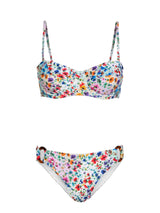Colorful floral bikini set on a white background