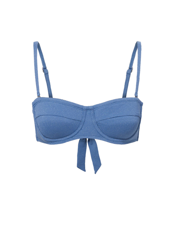 Nellie Top In Steel Blue Metallic Pique