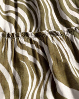 Close-up of a fabric with green and white wavy pattern