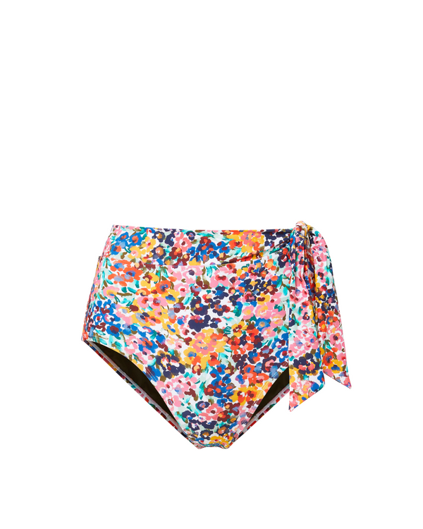 Side Tie High Waist Bottom In Painted Petals