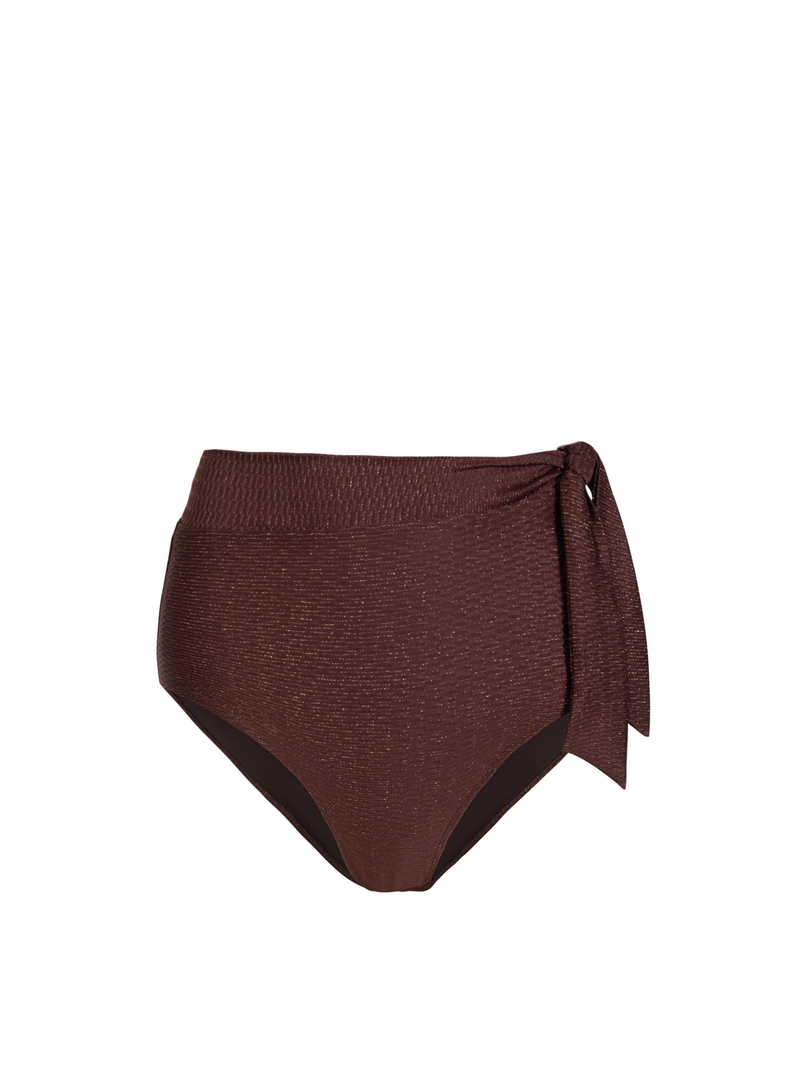 Side Tie High Waist Bottom In Cacao Metallic