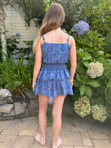 Girls Bryn Top & Skirt Set In Steel Blue San Andrés Eyelet