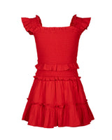 Girls Zoe Dress In Guava Red Seersucker