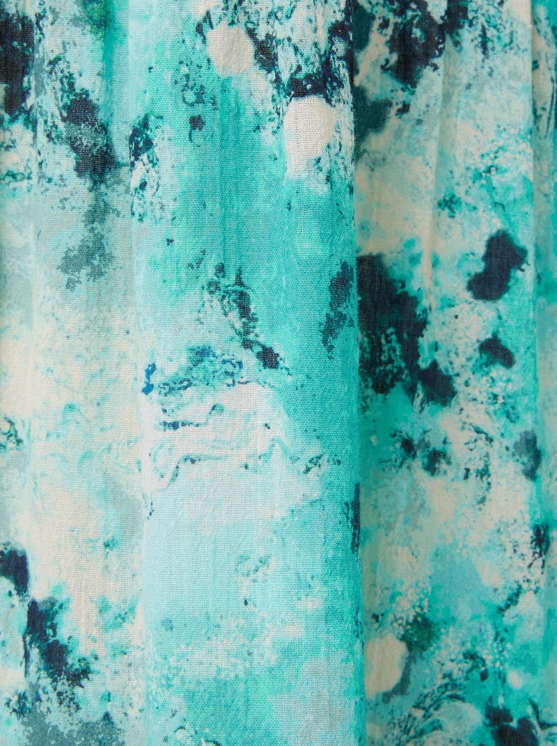 close up detailed shot of gorgeous print inspired by the Caribbean Ocean